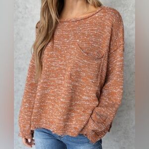 She + Sky Burnt Orange Distressed Sweater